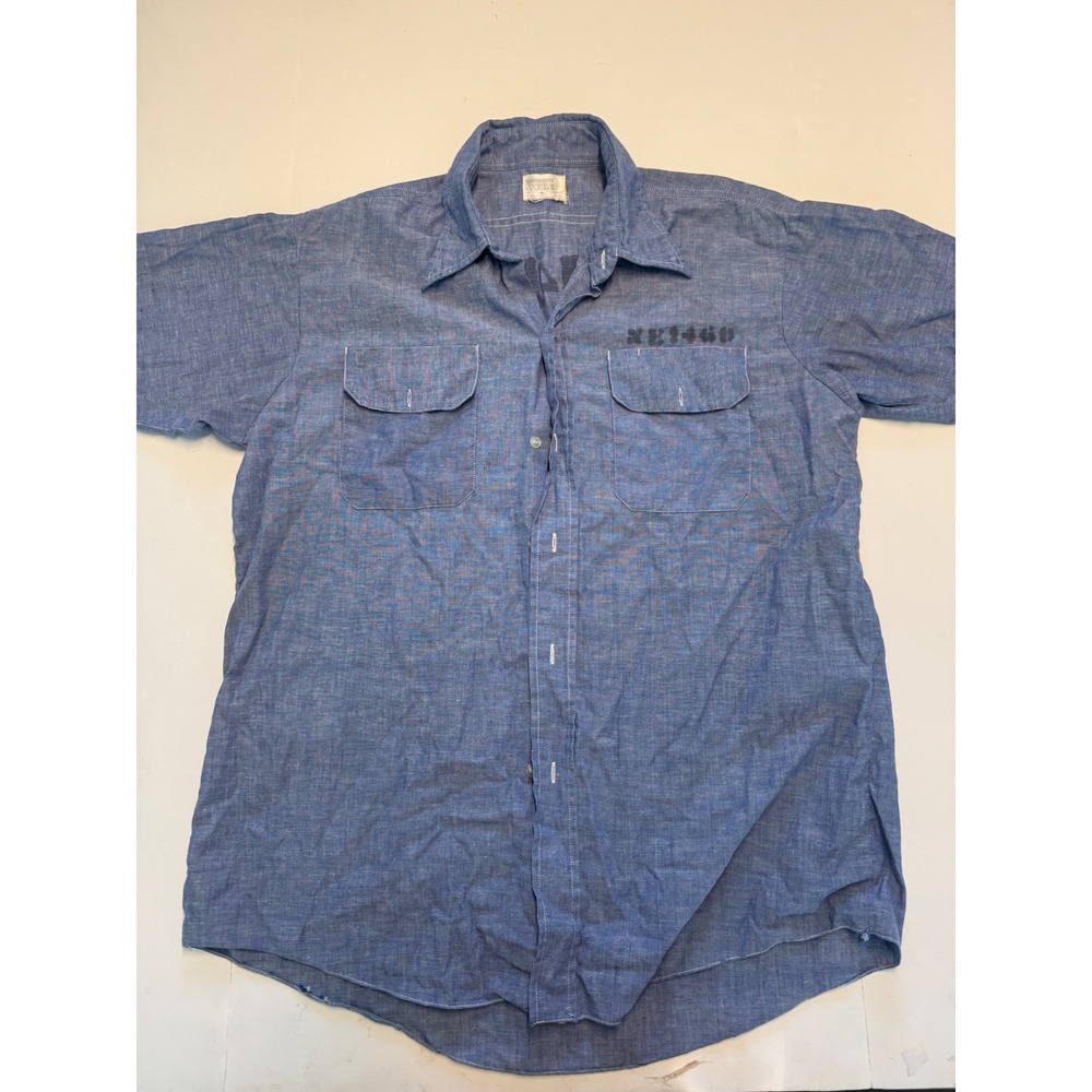 Vintage Montgomery Ward Stateville Correctional Prison Chambray Work Shirt Blue